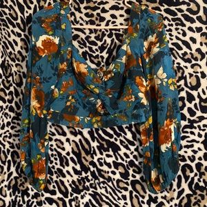 Long Sleeve Blue Crop Top